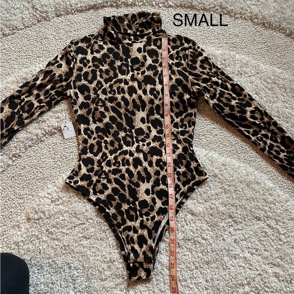 Black Tan Leopard bodysuit long sleeve mock neck size small New NWT - Picture 9 of 14
